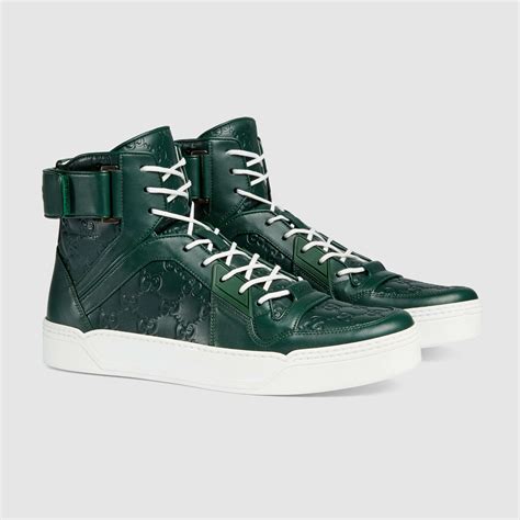 gucci high-top sneakers with green red green signature|Gucci sneakers diamond.